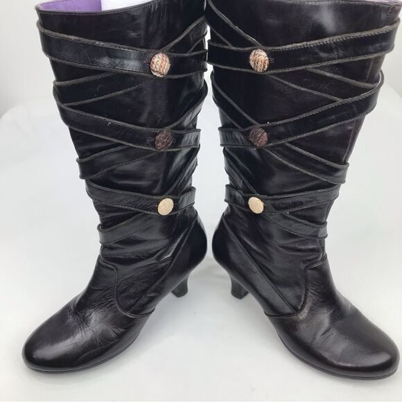 Kensie PUNKY Brown Leather Crisscross Button Heeled Victorian Style Boots - Picture 1 of 16